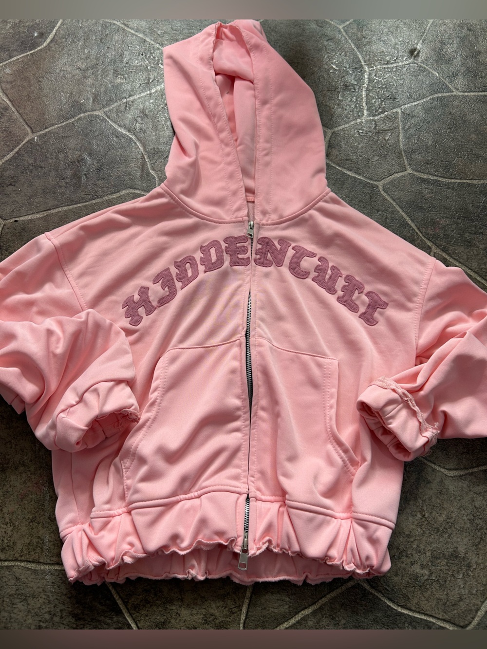 Cropped Light Pink Zip-Up Hoodie